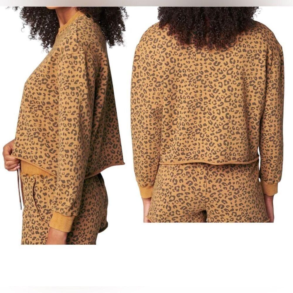 BLANK NYC Womens Cotton Brown and Black Animal Print Cropped Sweatshirt Size M